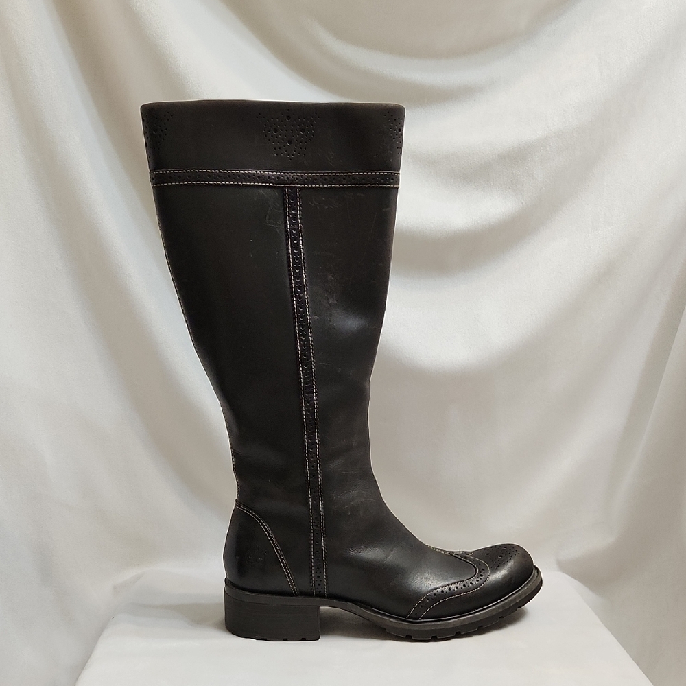Timberland Tall Wingtip Brown Leather Heeled Boots (W Size 7.5) - Picture 2 of 16